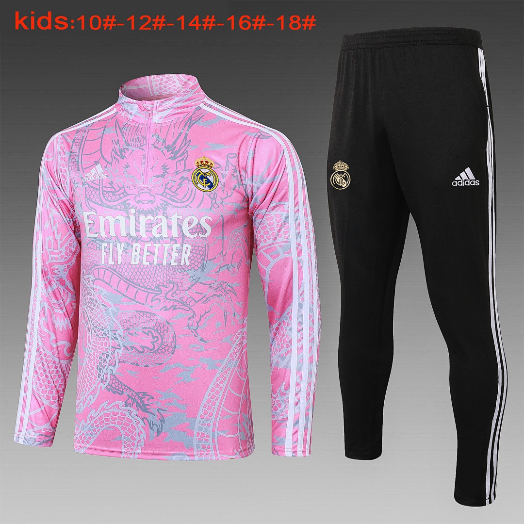 JER-5470_1 Real Madrid 23-24 Pink Splatter Half-Zip Jacket Kids - 图片 1
