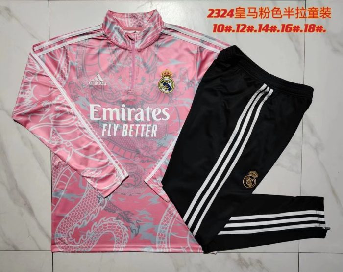Real Madrid 23-24 Pink Splatter Half-Zip Jacket Kids - 图片 3