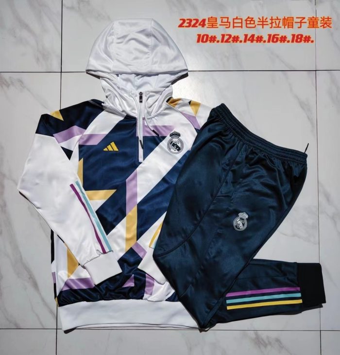 Real Madrid 23/24 Half-Zip Hoodie White Splatter Kids - 图片 3