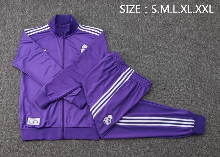 Real Madrid Purple Retro Long Zipper Jacket - 图片 2