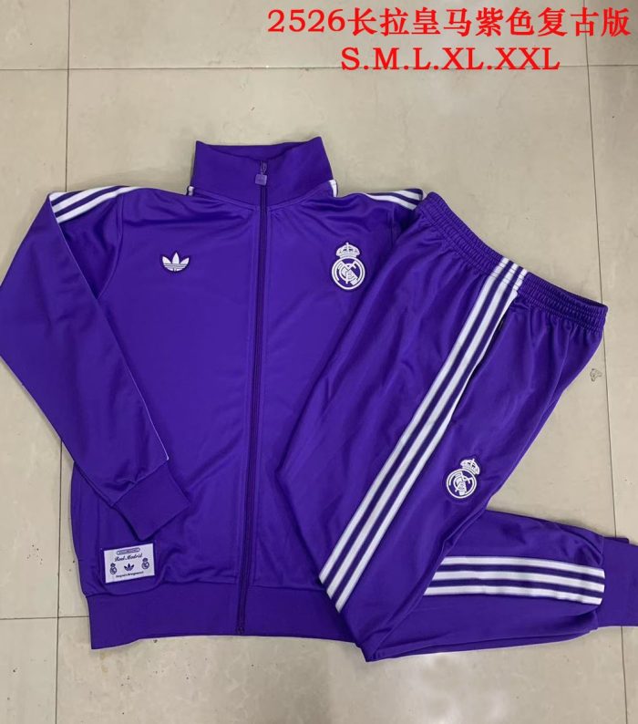 Real Madrid Purple Retro Long Zipper Jacket - 图片 9
