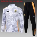 Real Madrid 24/25 White Kids' Long Zipper Jacket (Spray Ink Dragon)