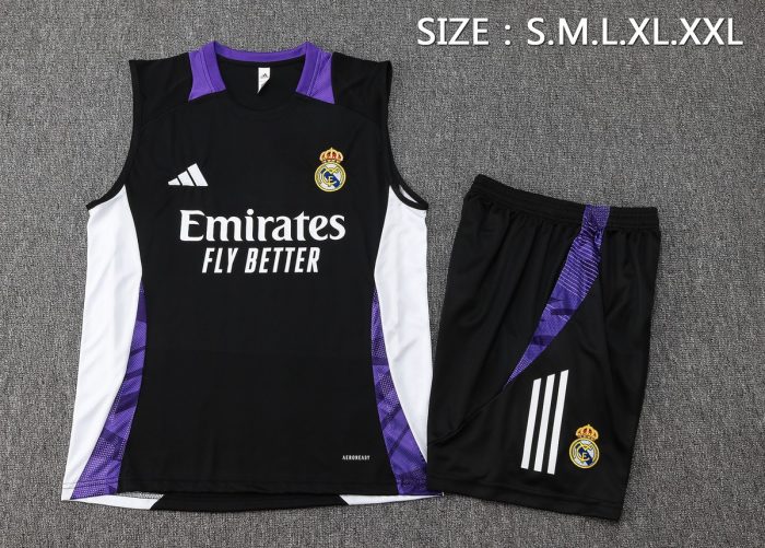 Real Madrid 24-25 Vest Black with Purple Collar - 图片 2