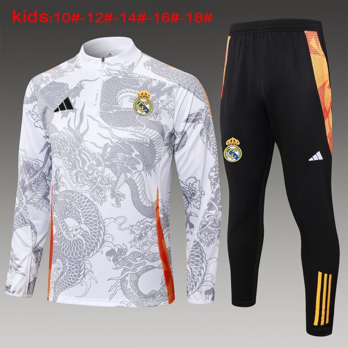 Real Madrid 24-25 White Kids' Half-Zip Jacket (Ink Dragon) - 图片 2