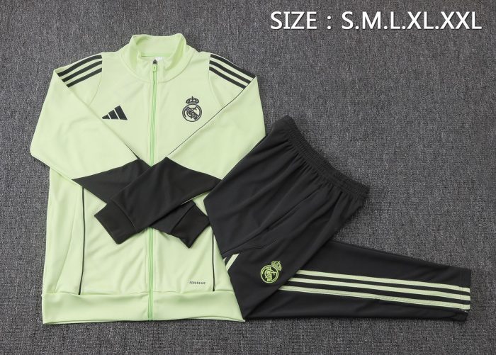 Real Madrid Long Zipper Jacket Light Green with Grey Green Sleeves - 图片 2