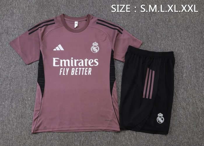Real Madrid Gray Purple Short Sleeve Training Suit - 图片 2