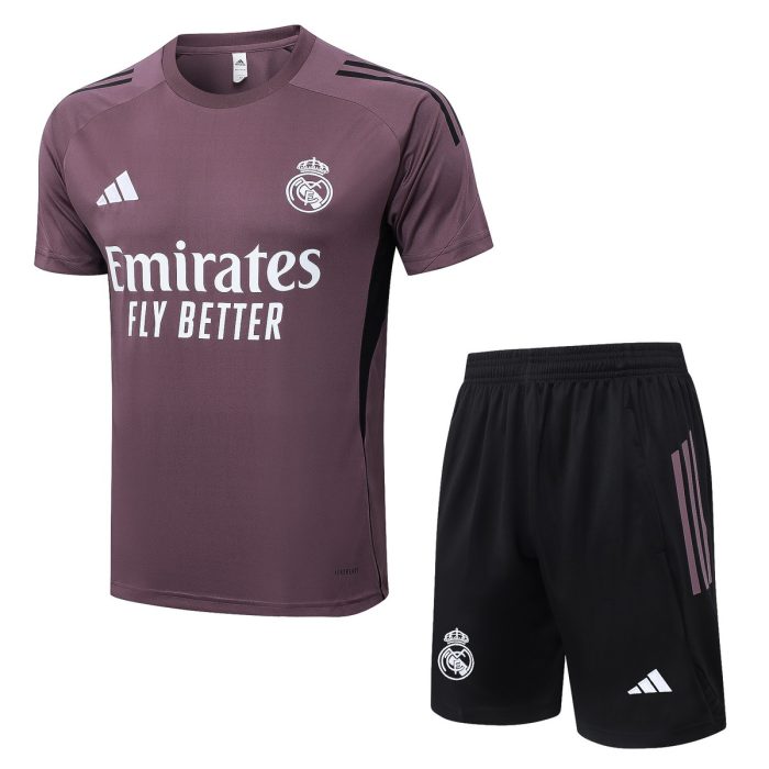 Real Madrid Gray Purple Short Sleeve Training Suit - 图片 8