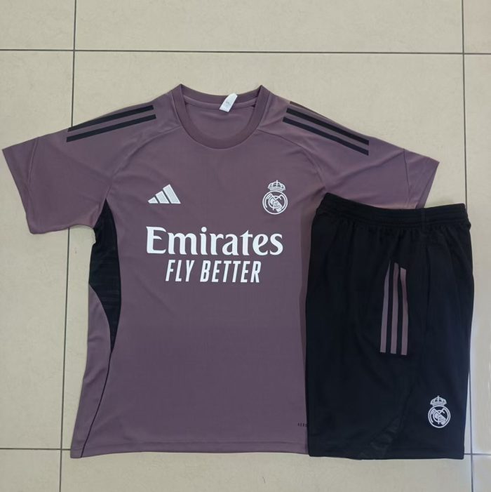 Real Madrid Gray Purple Short Sleeve Training Suit - 图片 9