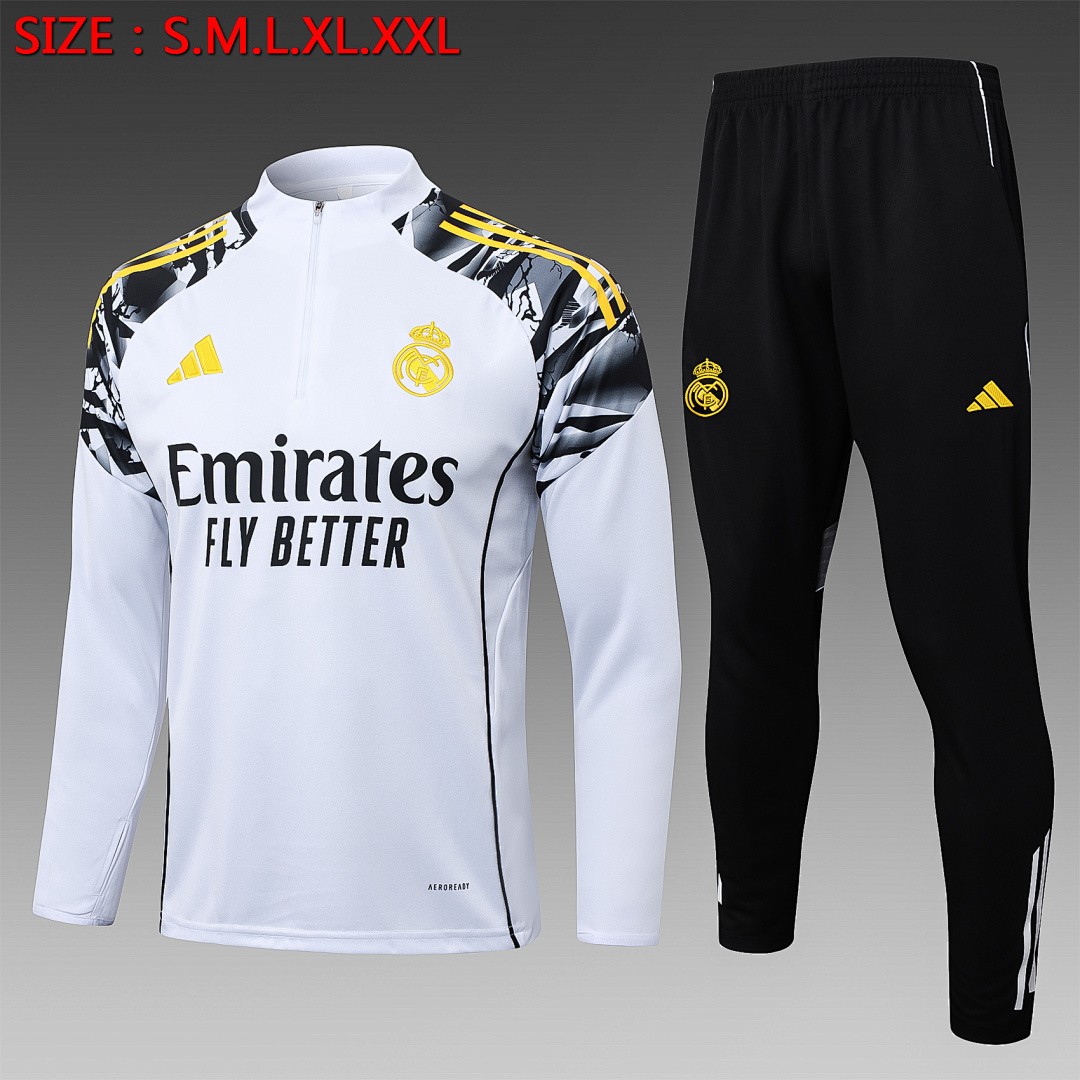 JER-5489_1 Real Madrid White Half-Zip Jacket with Shoulder Print - 图片 1