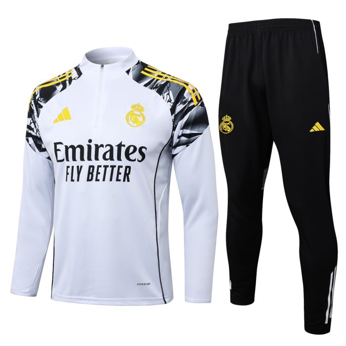 Real Madrid White Half-Zip Jacket with Shoulder Print - 图片 8