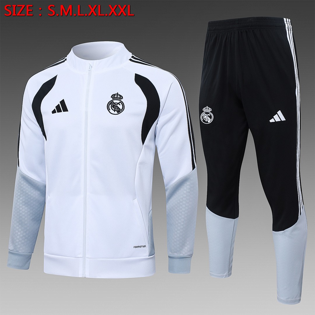 JER-5491_1 Real Madrid White Long Zipper Jacket - 图片 1