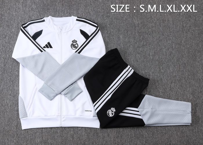 Real Madrid White Long Zipper Jacket - 图片 2