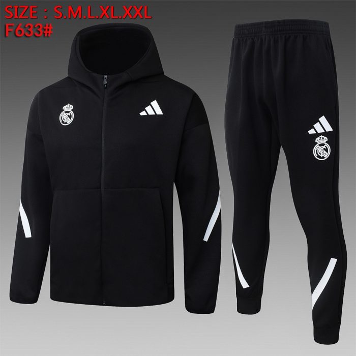 Real Madrid Black Long Zip Jacket with Hood - 图片 2