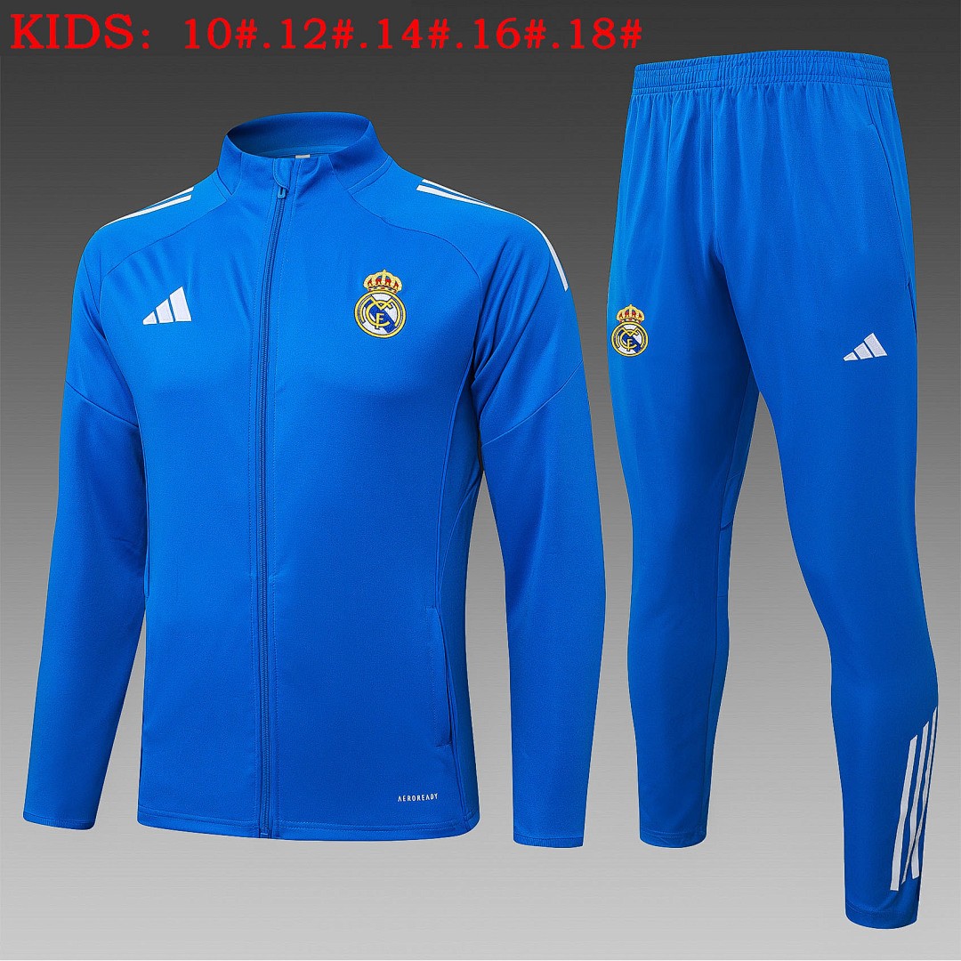 JER-5494_1 Real Madrid Children's Long Zipper Jacket in Lake Blue with White Trim - 图片 1