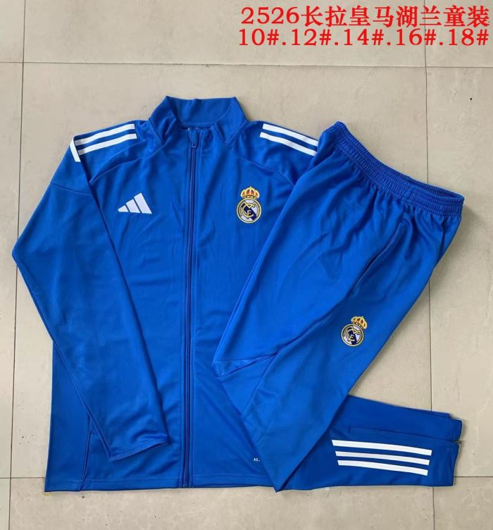 Real Madrid Children's Long Zipper Jacket in Lake Blue with White Trim - 图片 4