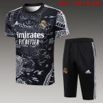 Real Madrid 23-24 Black Ink Splatter Short Sleeve Training Set with Capri Pants (Chinese Dragon)