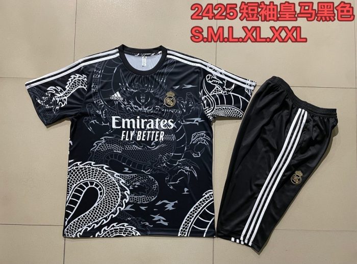 Real Madrid 23-24 Black Ink Splatter Short Sleeve Training Set with Capri Pants (Chinese Dragon) - 图片 9