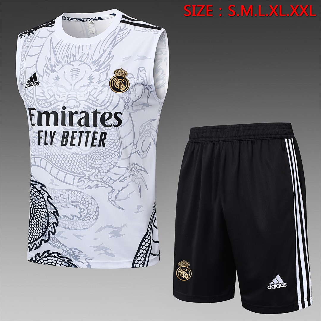 JER-5498_1 Real Madrid 23-24 White Ink Splatter Vest with 5-Point Shorts (Chinese Dragon) - 图片 1