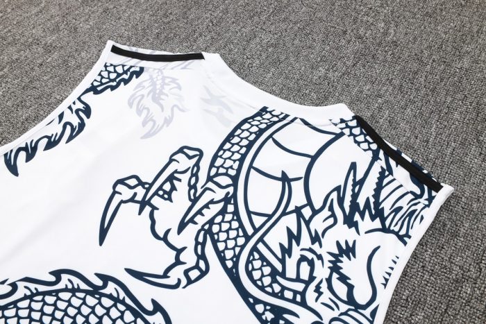 Real Madrid 23-24 White Ink Splatter Vest with 5-Point Shorts (Chinese Dragon) - 图片 5