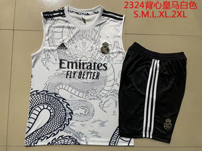 Real Madrid 23-24 White Ink Splatter Vest with 5-Point Shorts (Chinese Dragon) - 图片 9