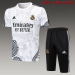 Real Madrid 23-24 White Ink Splatter Chinese Dragon Short Sleeve Training Set with 3/4 Pants