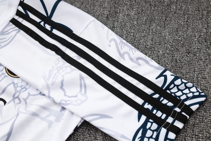 Real Madrid 23-24 White Ink Splatter Chinese Dragon Short Sleeve Training Set with 3/4 Pants - 图片 7