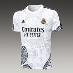 Real Madrid 23-24 White Ink Splatter Chinese Dragon Short Sleeve Training Set with 3/4 Pants - 图片 9