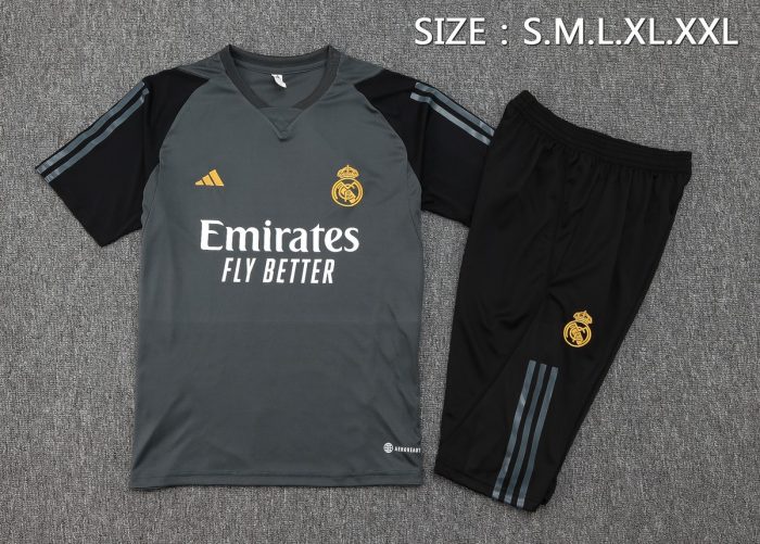 Real Madrid 23-24 Dark Green Short Sleeve Training Set with 3/4 Pants - 图片 2