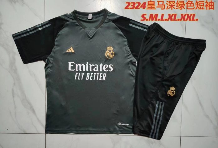 Real Madrid 23-24 Dark Green Short Sleeve Training Set with 3/4 Pants - 图片 9