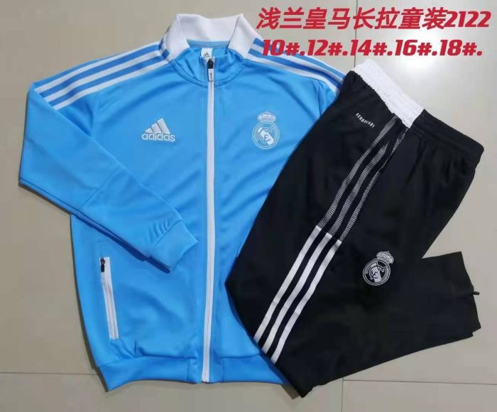 Real Madrid 21-22 Blue Kids Long Zipper Jacket - 图片 3