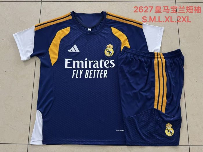 Real Madrid Short Sleeve Training Suit - Blue - 图片 9