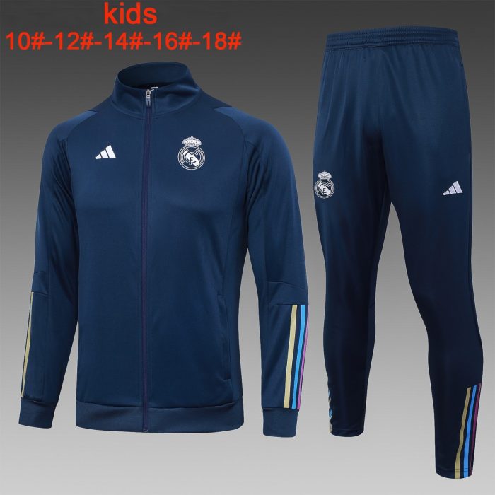 Real Madrid 23-24 Long Zipper Jacket Kids Royal Blue - 图片 2
