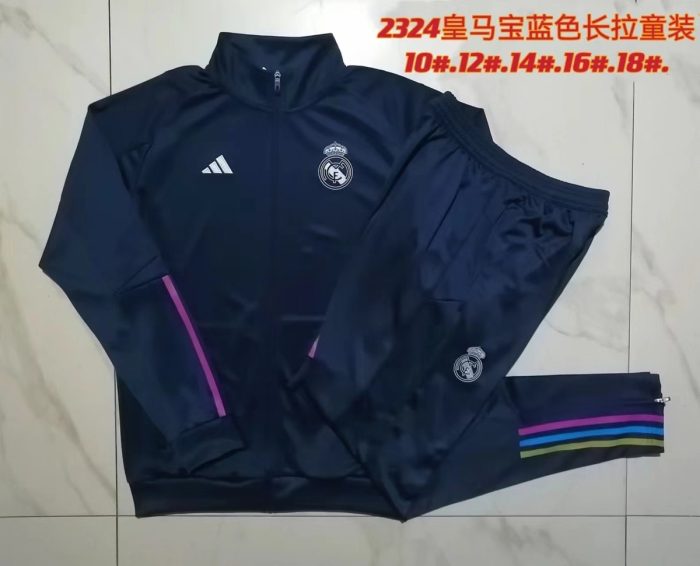 Real Madrid 23-24 Long Zipper Jacket Kids Royal Blue - 图片 3