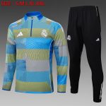 Real Madrid Blue Green Stripe Spray Print Half Zip Jacket