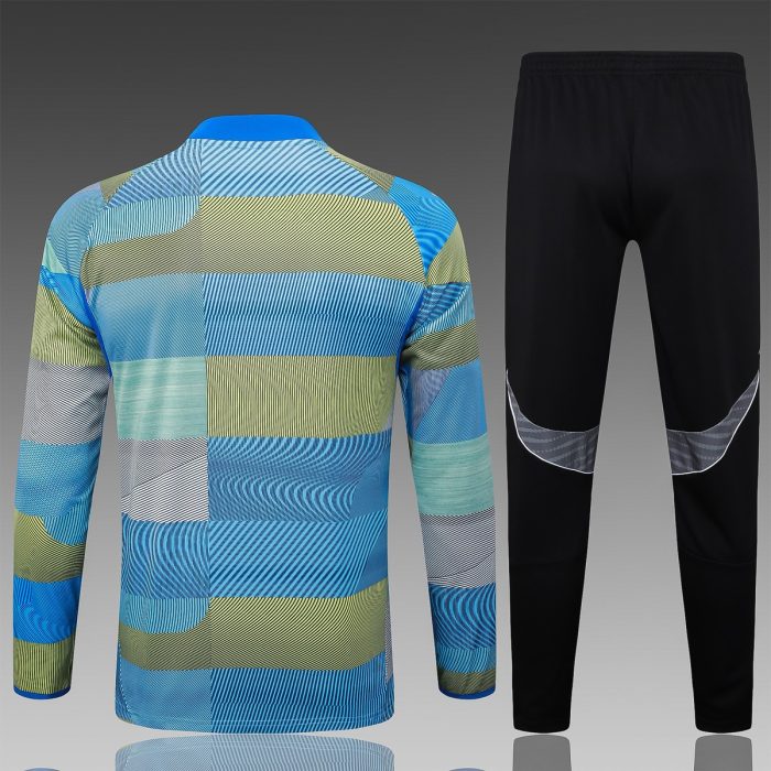 Real Madrid Blue Green Stripe Spray Print Half Zip Jacket - 图片 2