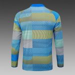Real Madrid Blue Green Stripe Spray Print Half Zip Jacket - 图片 3