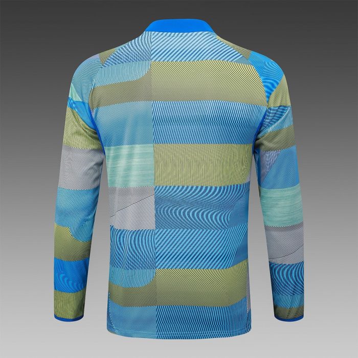 Real Madrid Blue Green Stripe Spray Print Half Zip Jacket - 图片 3