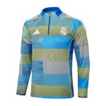 Real Madrid Blue Green Stripe Spray Print Half Zip Jacket - 图片 4