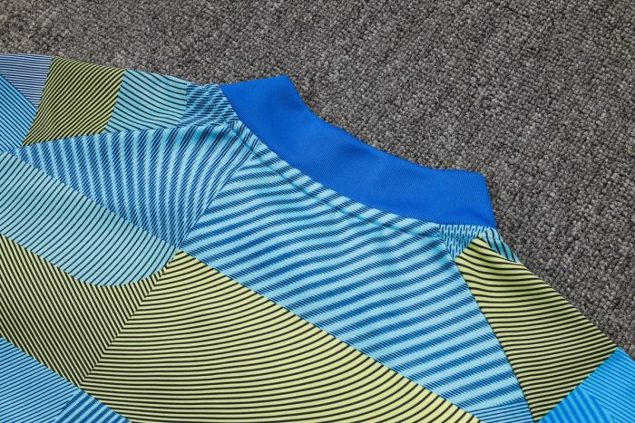 Real Madrid Blue Green Stripe Spray Print Half Zip Jacket - 图片 6