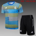 Real Madrid Blue Green Stripe Splatter Short Sleeve Training Shirt