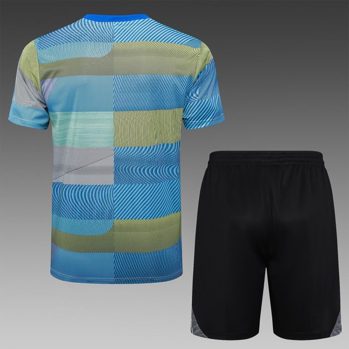 Real Madrid Blue Green Stripe Splatter Short Sleeve Training Shirt - 图片 2