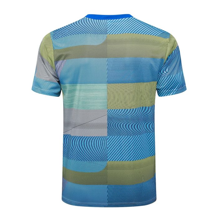 Real Madrid Blue Green Stripe Splatter Short Sleeve Training Shirt - 图片 3