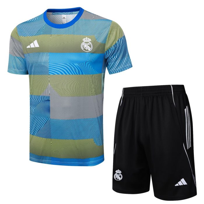 Real Madrid Blue Green Stripe Splatter Short Sleeve Training Shirt - 图片 4