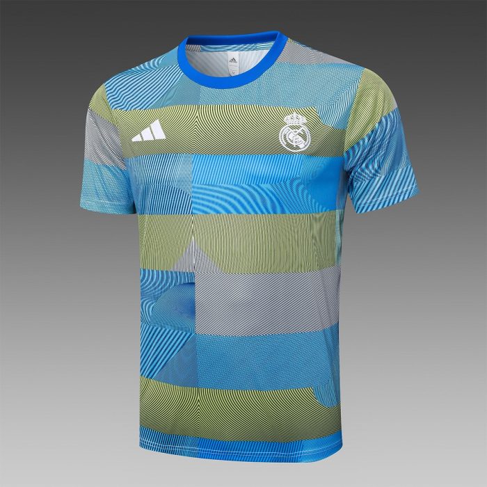 Real Madrid Blue Green Stripe Splatter Short Sleeve Training Shirt - 图片 5