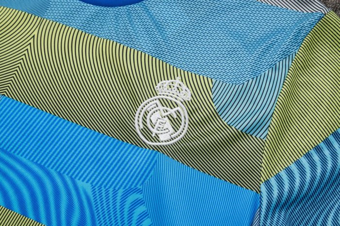 Real Madrid Blue Green Stripe Splatter Short Sleeve Training Shirt - 图片 8