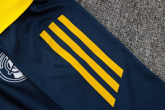 Real Madrid 24-25 Polo Shirt Navy Blue with Yellow Collar - 图片 5
