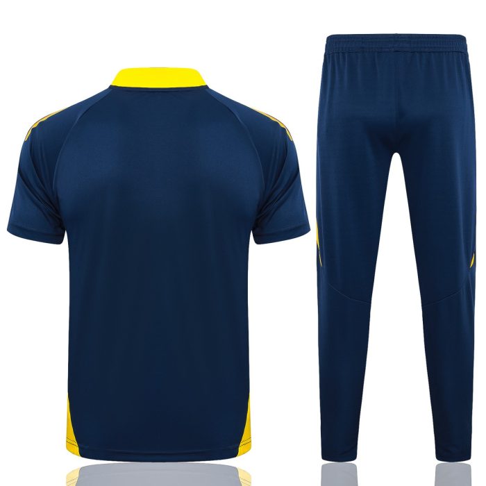 Real Madrid 24-25 Polo Shirt Navy Blue with Yellow Collar - 图片 7