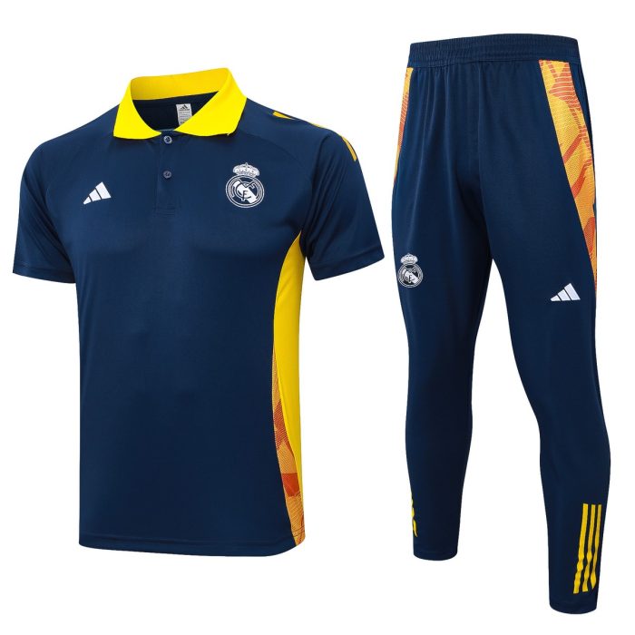 Real Madrid 24-25 Polo Shirt Navy Blue with Yellow Collar - 图片 8