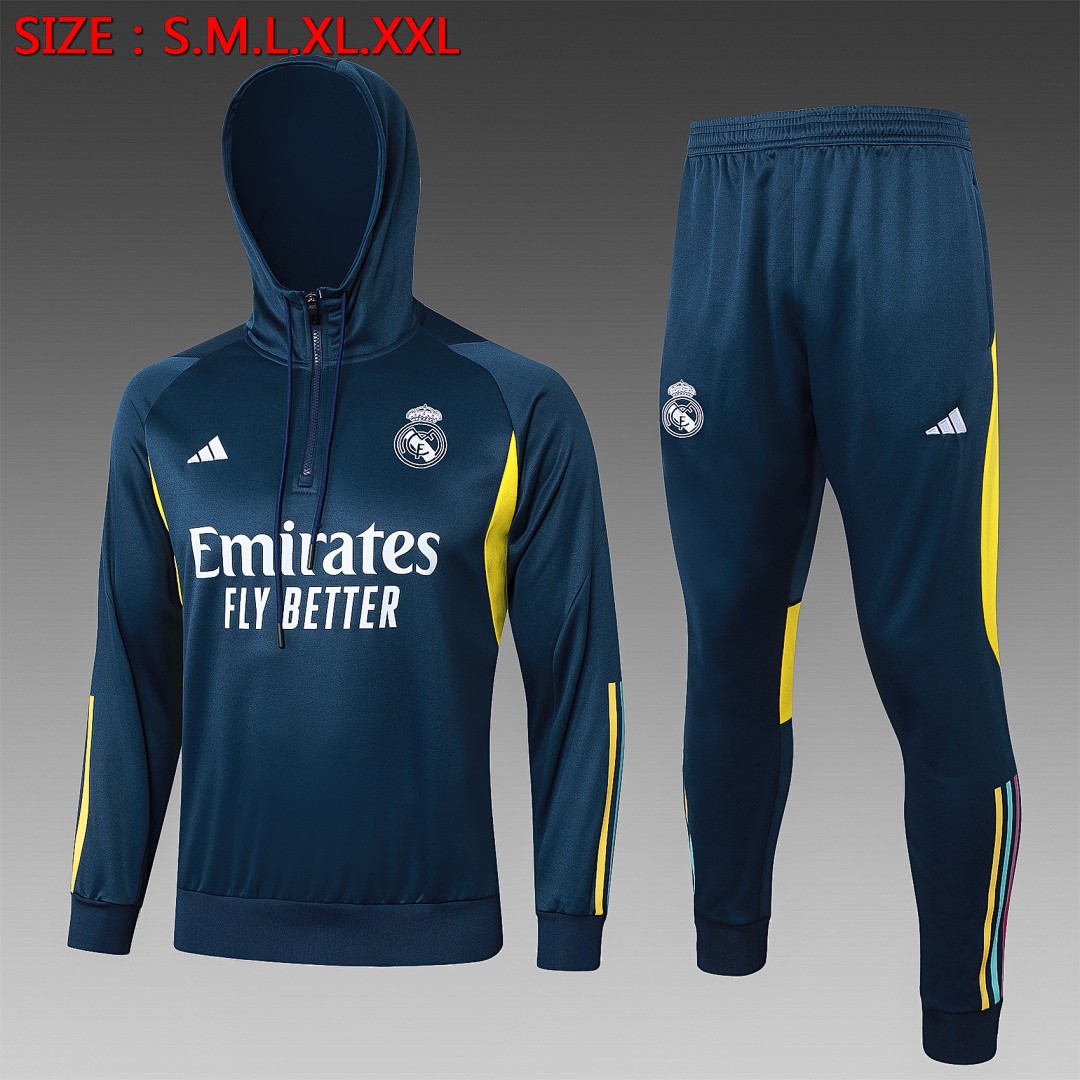 JER-5523_1 Real Madrid 23-24 Half-Zip Hoodie Navy Blue - 图片 1