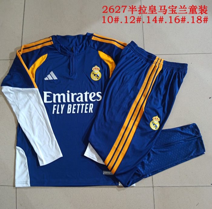 Real Madrid Kids' Half-Zip Jacket in Blue (White Sleeves) - 图片 2